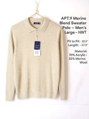 APT.9 Merino Blend Sweater Polo – Men's Large – NWT